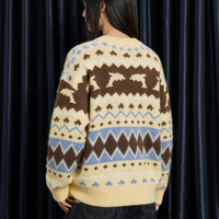 Pull-over ras du cou jacquard Fair Isle pour femme, style rétro, ample, à manches longues, tricoté, pour l'automne, usage quotidien, commandes personnalisées acceptées