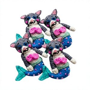 Handmade Eco-Friendly Knitted Cat Mermaid Doll with Beaded Tail Cartoon <b>Animal</b> Christmas Wall Hanging Indoor Ornament - Product Image 1
