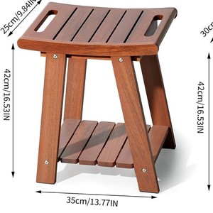 Tabouret de salle de bain double couche en teck, 35x25x42cm, siège de rangement pour la douche, pour adultes et personnes âgées - Product Image 4