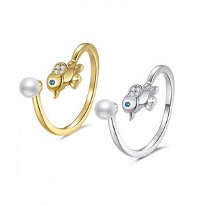 <b>Silver</b> Plated Gold Plated Cute Elephant Pearl <b>Ring</b> for Women Fine Jewelry Index Finger Open Size <b>Adjustable</b> Copper for Weddings - Product Image 1