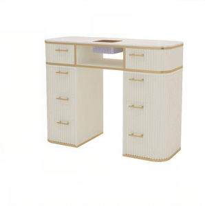 Luxury Cream Style Nail <b>Desk</b> & Chair Set — Marble Top Manicure Station for Nail Salons, Beauty Spas & Studios - Product Image 4