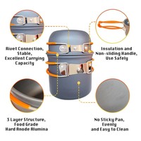 NOUVEAU Ensemble de cuisine de camping en alliage d'aluminium 0,6 L 1,2 L, casseroles écologiques pour réchaud à gaz, pour 1-2 personnes, portable pour pique-nique en extérieur