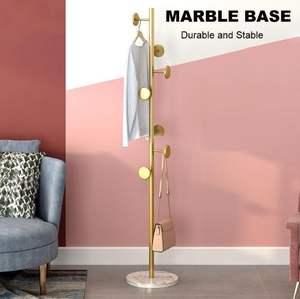 ชั้นวางเสื้อโค้ทโลหะตั้งได้พร้อมตะขอ8อันสำหรับจัดระเบียบหมวกผ้าพันคอห้องนั่งเล่นฐานหินอ่อนทันสมัย - Product Image 6