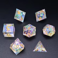 Set Dadu Resin 7 Buah Moss Iridescent Space Resin Sharp Edge Clear Rainbow Liquid Core DND Dice