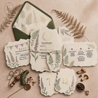 Suite d'invitations de mariage personnalisées sur le thème de la forêt avec feuille d'or, petite série, numéro de table romantique, sceau de cire et enveloppe pour mariage en pleine nature