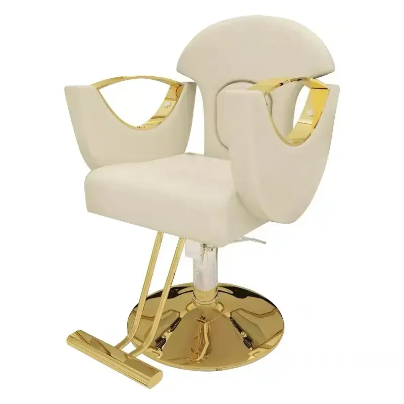 Cadeira de barbeiro hidráulica para salão de beleza, cadeira moderna dourada para corte de cabelo