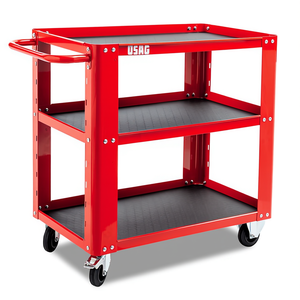 Carrito utilitario Usag de 3 estantes, rojo, con estantes negros y ruedas para almacenamiento en almacén - Product Image 2