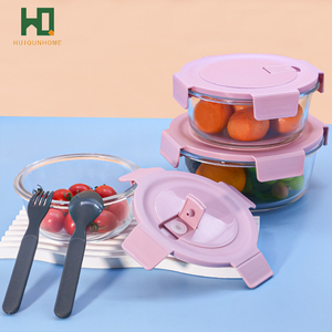 Best Selling Fruit <strong>Desser</strong> Salad Glass Meal Prep Containers Transparent Glass Bowl Lunch <strong>Box</strong> with Pink Lids - Product Image 5