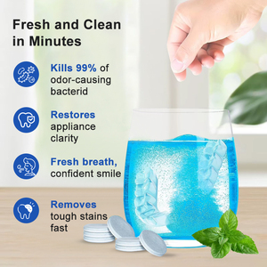 Nụ Cười Tìm Thấy CE ISO Nhà Cung Cấp OEM Bạc Hà 90 Ngày 120 Nha Khoa Aligner Người Lưu Giữ Cleaner sủi bọt Nhiều Hương Vị Răng Giả Cleaner Máy Tính Bảng - Product Image 5