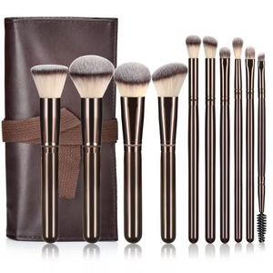 Ensemble de 10 pinceaux de maquillage vegan pour le blush, poils synthétiques, manche en bois, outil pour le visage et les sourcils - Product Image 3