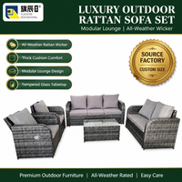 Ensemble de meubles de patio extérieur 5 pièces en rotin PE gris, canapé 3 places, causeuse, 2 fauteuils inclinables, table en verre