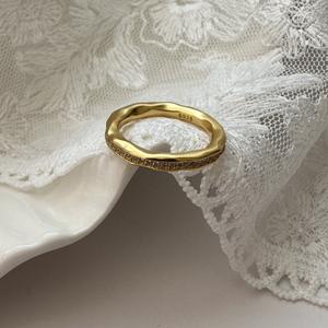 Anillo de Plata de Ley S925 con Textura, Estilo Retro Europeo Americano, Diseño de Nicho con Incrustaciones, Anillo Circular Apilable con Circonita - Product Image 5