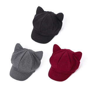 Gorro Newsboy con Orejas de Gato, Gorras de Papelero, Gorros Cálidos de Taxista, Gorros de Pintor Estilo Gatsby, Gorra Octogonal Vintage de Lana para Mujer - Product Image 2