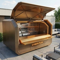 Isla de Cocina Exterior Moderna y Duradera con Tapa Abatible Inteligente, con Parrilla Kamado de Carbón Integrada y Estación de Asado a Gas