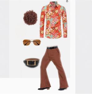 Nuevo Conjunto de 5 Piezas de Disfraz Retro Disco de los 70 para <span class=keywords><strong>Hombre</strong></span>, Camisa de Manga Larga y Pantalones, Traje Retro para Cosplay y Actuaciones en Escenario - Product Image 3
