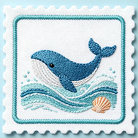 Patchs brodés personnalisés style tampon carré, thème océan, pour vêtements, chapeaux, sacs, à coudre, emblèmes animaux marins en feutre non tissé