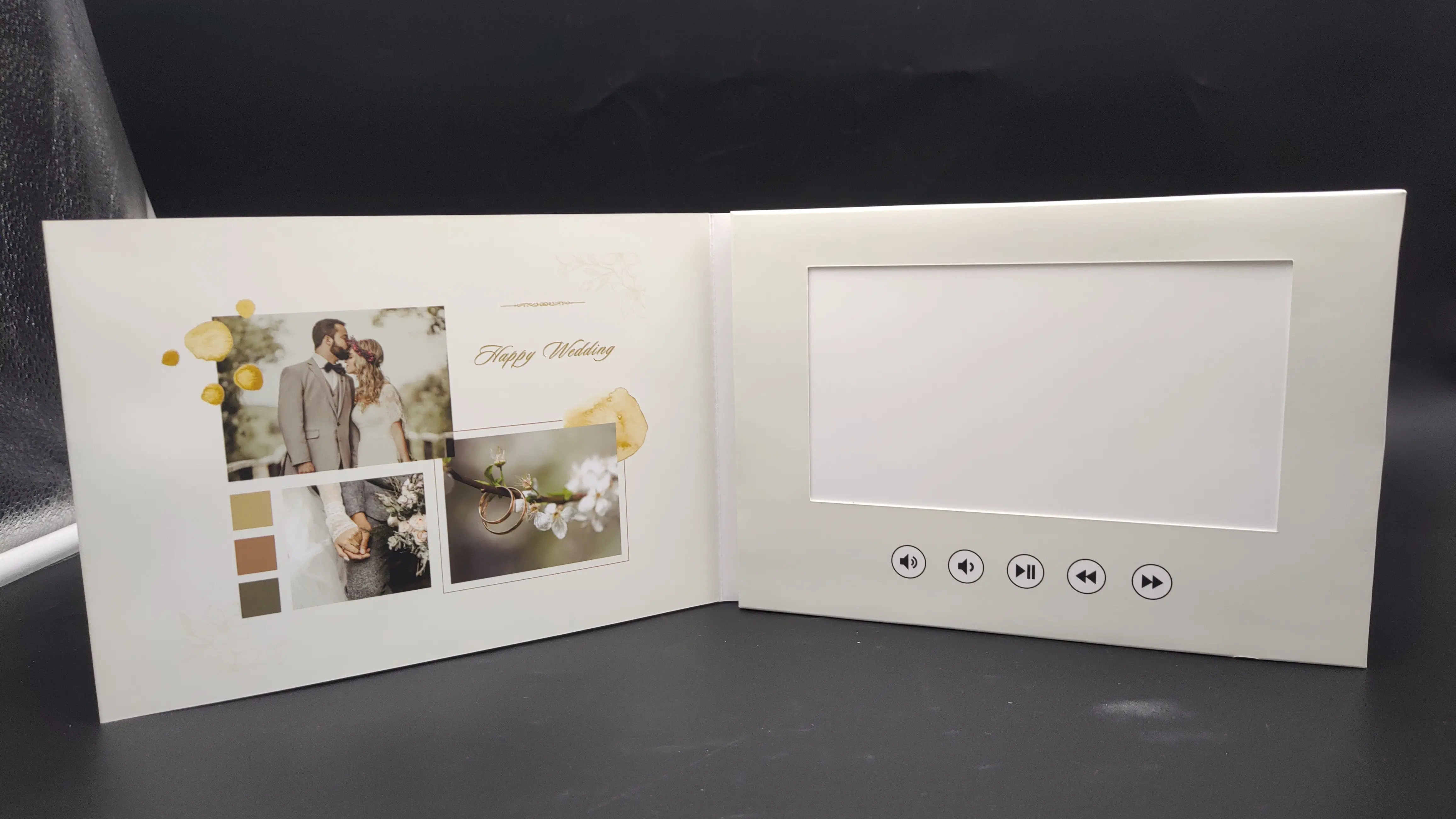 Cartão de felicitações de vídeo de casamento personalizado, folheto de vídeo publicitário promocional de 5/7 polegadas para impressão em livro de vídeo