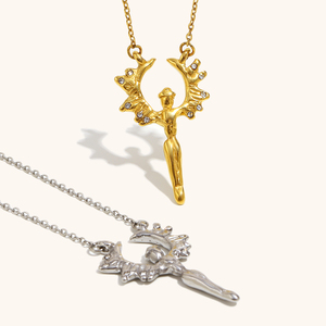 Collar con colgante de Ángel chapado en oro Dingran con detalles de cristal brillante, joyería espiritual de inspiración celestial - Product Image 1