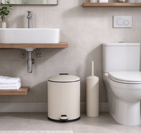 Poubelle gaufrée à pédale avec couvercle à fermeture douce, ensemble d'accessoires de salle de bain avec poubelle à pédale et porte-brosse WC