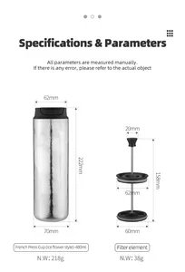 Filtre à café et presse à thé en titane 2-en-1, gobelet isotherme portable pour voiture 480 ml, tasse thermique pour usage extérieur - Product Image 5