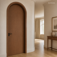 Porte de chambre intérieure moderne en bois massif, finition peinte, arquée avec dessus rond