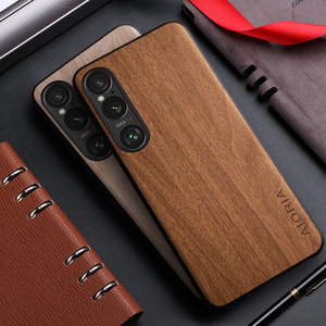 Pour <span class=keywords><strong>Sony</strong></span> pour Xperia 1VI 10 et 6e génération 5 IV étui de téléphone portable en grain de bois entrelacé personnalisé avec lanière et dessin animé - Product Image 1