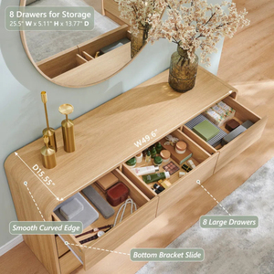 Comò Moderno per Camera da Letto con 8 Cassetti, <span class=keywords><strong>Cassettiera</strong></span> Larga 55 Pollici con Design a Profilo Curvo - Product Image 4