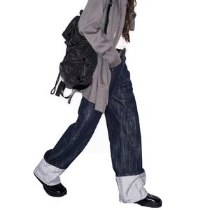 Jeans pour hommes en denim brut 100% coton, taille mi-haute, coupe ample, bas retroussé, décontracté, denim selvedge de haute qualité, jambe droite, vente en gros - Product Image 2