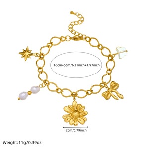 Fashion Charm Bracelet Gold Plated Flower Pearl Bow Chain Women's Jewelry Gift Accessory - Product Image 4