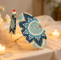 Parapluie décoratif personnalisé bleu, motif panier tressé traditionnel érythréen et éthiopien, pas cher, avec logo au choix, pour décoration de mariage