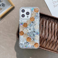 Étui de téléphone ELGZ en TPU+PC anti-traces de doigts, design rose avec strass en diamant, fabrication artisanale pure pour 16 & 17 Pro Max