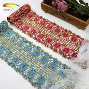 2022 New Exclusive Lace Embroidery Lace Trim with Sequins Fabric for Wedding Dress Woman