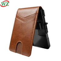 Porte-cartes RFID de style nouveau, en cuir véritable personnalisé, porte-cartes de crédit en aluminium avec clip à monnaie pour hommes