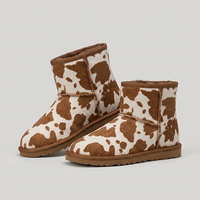 Bottes courtes d'hiver pour femme en fausse fourrure de mouton, motif vache, avec logo personnalisé, vente en gros, directement de l'usine