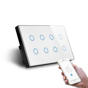Makegood tuya interruptor de luz inteligente wi-fi com fio neutro, interruptor inteligente wi-fi, vidro temperado 8gang, interruptor wi-fi inteligente para o Reino Unido