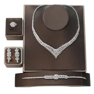 Warna-warni kubik zircon perhiasan set untuk wanita mewah pernikahan zamrud hitam biru Fuchsia CZ kalung set untuk pengantin indah CN3030