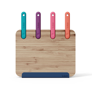 Bloc de couteaux 4 pièces en acier inoxydable avec planche à découper en bambou naturel - Product Image 1