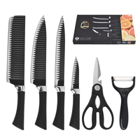 6PCS Ensemble de couteaux de cuisine antiadhésifs noirs Lames en acier inoxydable avec boîte-cadeau de couleur