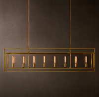 Lustre rectangulaire moderne Beckman en laiton massif et verre, finition bronze acier, pour îlot de cuisine