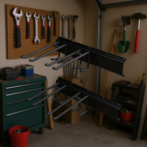 Organisateur d'outils Vevor, 6 crochets réglables, 3 rails, support mural, rangement de garage, design industriel en métal robuste - Product Image 2