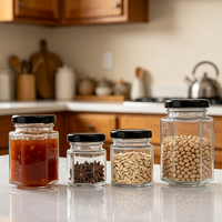 Stoples Kaca Heksagonal Grosir Kedap Udara dengan Tutup, Wadah Penyimpanan Dapur Multi-ukuran untuk Madu, Selai, Herbal, Sereal