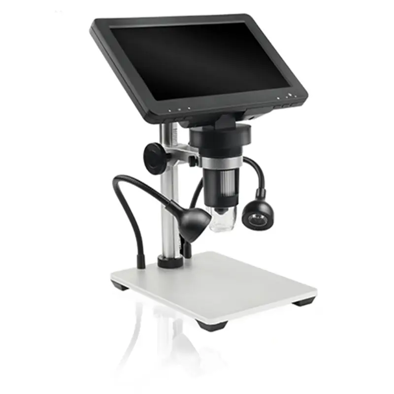 1080P Video Microscope Camera with PC View Metal Stand 8 Adjustable LED Lights 50x-1200x Magnification 7" LCD Digital Microscope