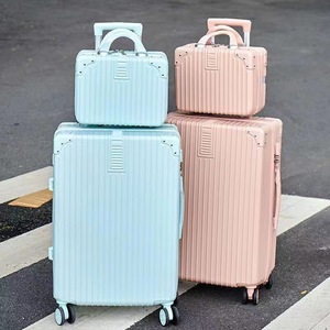 Korean Style Sweet Simple <b>Suitcase</b> 20 24 Inch Combination <b>Lock</b> Zipper Closure Universal Wheels Leisure Travel Women Pink Light - Product Image 2