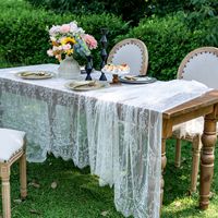 Noir Blanc Dentelle Broderie Nappes Polyester Dentelle Maille Rectangle Table Couverture Élégante Décoration De Mariage Photographie En Plein Air