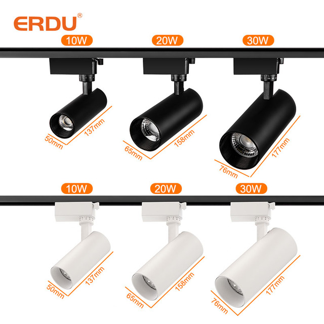 ERDU Customization Modern Commercial Aluminum Track Lighting Ceiling Adjustable Spotlights 6000K Cob 10W 20W 30W Led Track Mall