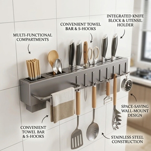 Organizador de Cocina Multifuncional, Ecológico, Duradero, Impermeable, de Acero Inoxidable, No Plegable, Montado en la Pared, Desmontable - Product Image 1