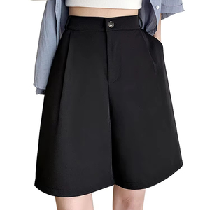 Femmes 2024 été noir <span class=keywords><strong>Cargo</strong></span> Shorts décontracté mi-long pantalon avec taille haute cinq points droit mince Look ample jambe large - Product Image 1