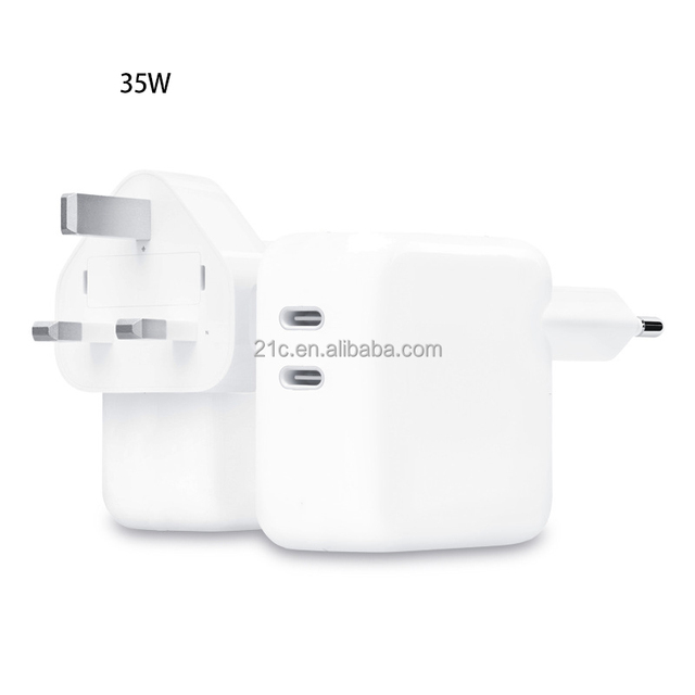35W Fast Charging Adapter for iPhone Dual Type C Ports Wall Socket Detachable Plug UK/ EU/ US Standard Adapter