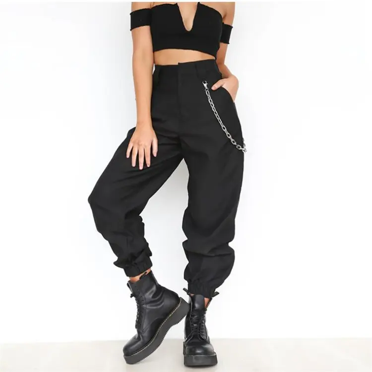 Plus size polyester new style streetwear soild color outdoor high waist harem women causal loose autum pant