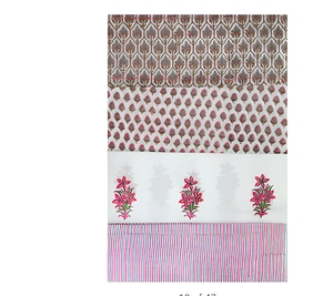 Hand Block Printed Cotton Fabric <b>Set</b> Pink Floral Motif White Base Buta Stripe Pattern Dress Material Kurta Suit Dupatta <b>Sewing</b> - Product Image 1